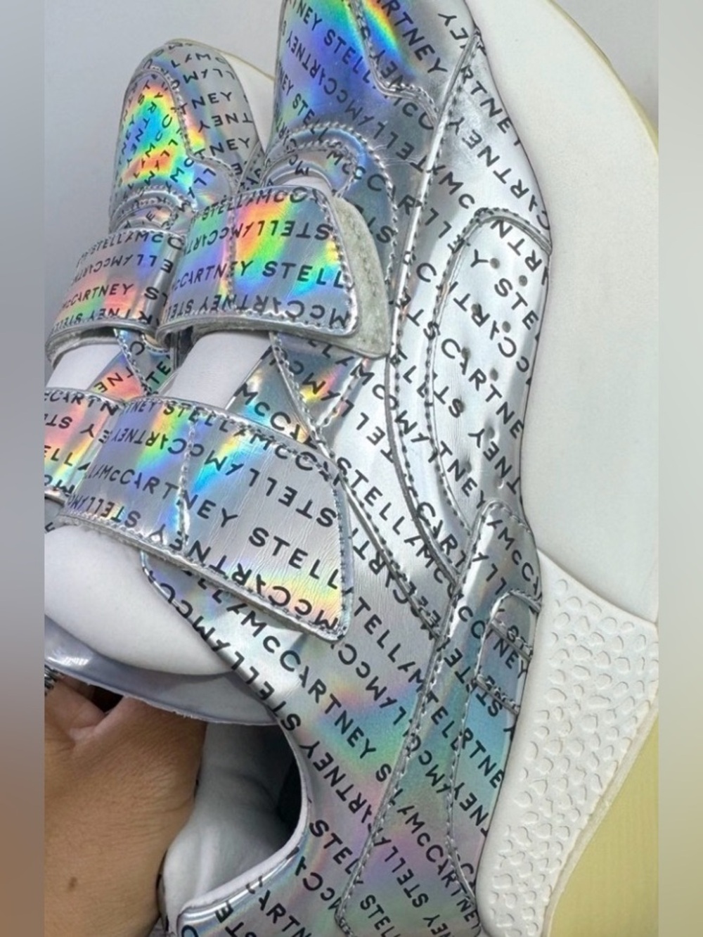 “Stella McCartney” Silver Hologram Logo Print. Women's Sneakers Size: 6.5 - Picture 2 of 10